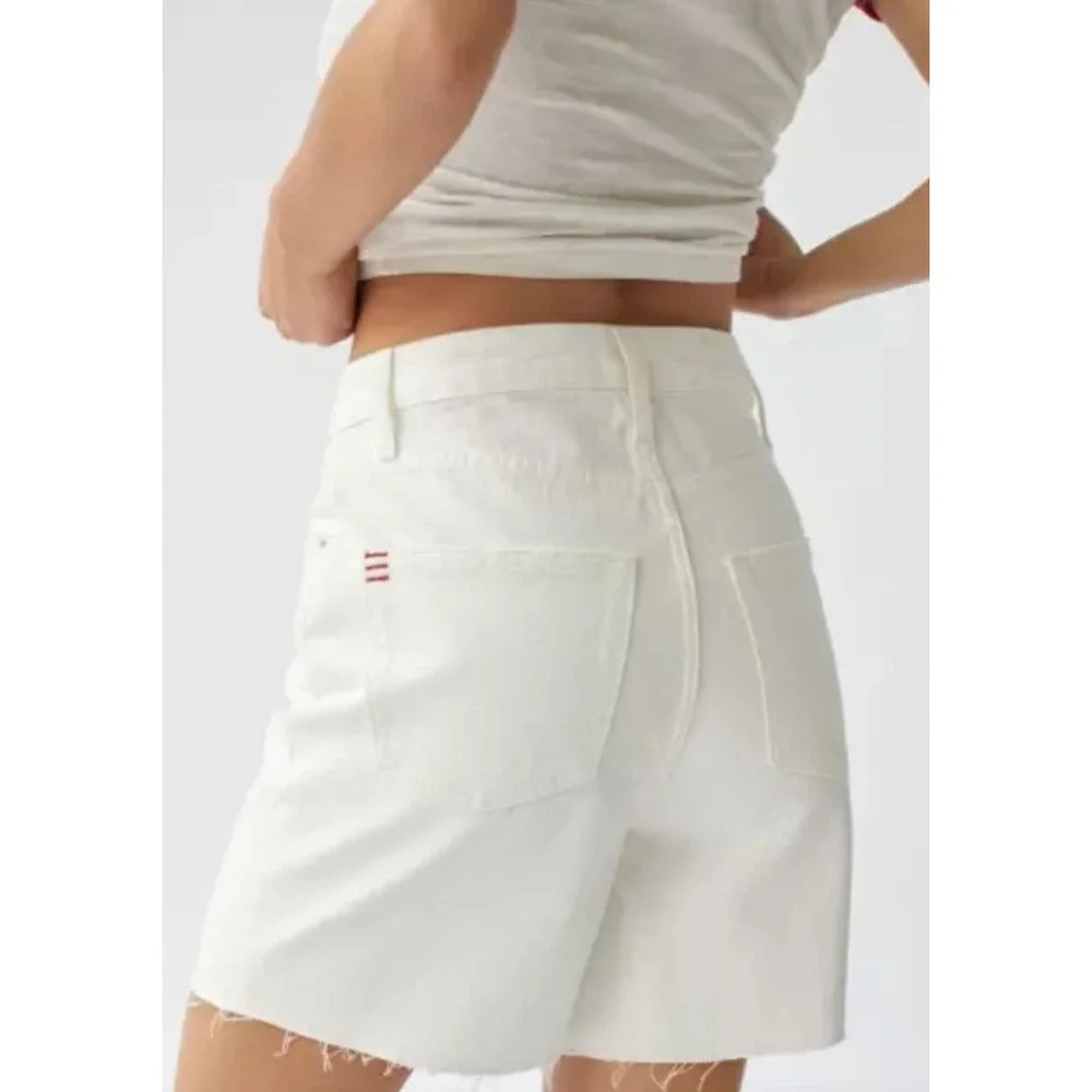 BDG Urban Outfitters 90's Long Inseam Cutoff Denim White Shorts Button Fly SZ 32